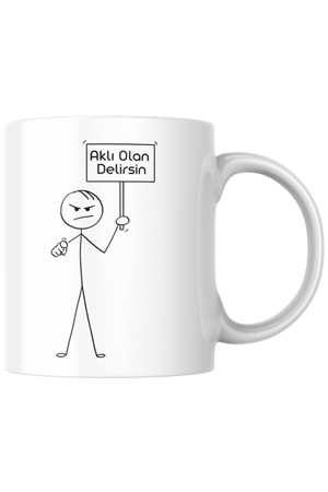 Win Ovro Premium Beyaz Porselen Hediye Kupa Bardak Çift Yön Baskı - Çizgiyle Anlat Aklı Olan Delirsin