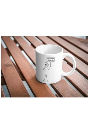 Win Ovro Premium Beyaz Porselen Hediye Kupa Bardak Çift Yön Baskı - Çizgiyle Anlat Aklı Olan Delirsin