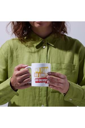 Win Ovro Premium Beyaz Porselen Hediye Kupa Bardak Çift Yön Baskı - No Fear No Limits No Excuses