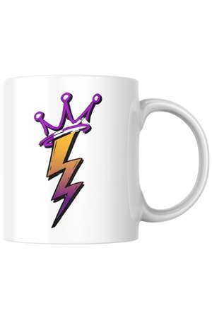 Win Ovro Premium Beyaz Porselen Hediye Kupa Bardak Çift Yön Baskı - Taç Şimşek Crown Lightning