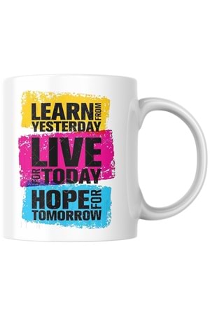 Win Ovro Premium Beyaz Porselen Hediye Kupa Bardak Çift Yön Baskı - Learn Live Hope