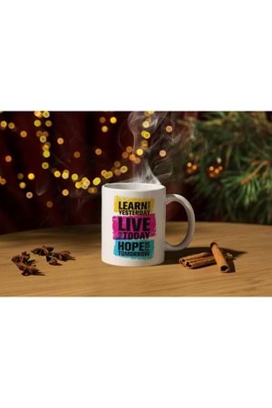 Win Ovro Premium Beyaz Porselen Hediye Kupa Bardak Çift Yön Baskı - Learn Live Hope