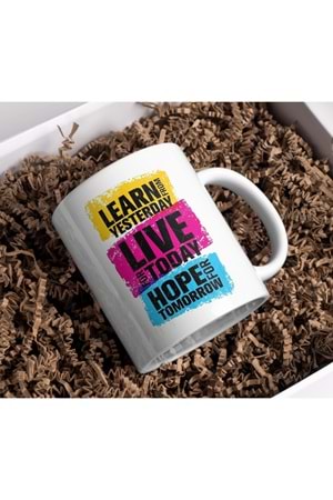 Win Ovro Premium Beyaz Porselen Hediye Kupa Bardak Çift Yön Baskı - Learn Live Hope