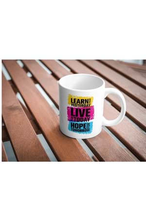 Win Ovro Premium Beyaz Porselen Hediye Kupa Bardak Çift Yön Baskı - Learn Live Hope