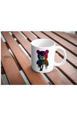 Win Ovro Premium Beyaz Porselen Hediye Kupa Bardak Çift Yön Baskı - Renkli Ayıcık X Colourful