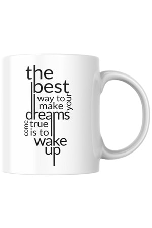 Win Ovro Premium Beyaz Porselen Hediye Kupa Bardak Çift Yön Baskı - The Best Dreams Wake Up
