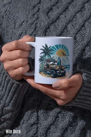 Win Ovro Premium Beyaz Porselen Hediye Kupa Bardak Çift Yön Baskı - Off Road Rüyası