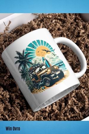 Win Ovro Premium Beyaz Porselen Hediye Kupa Bardak Çift Yön Baskı - Off Road Rüyası