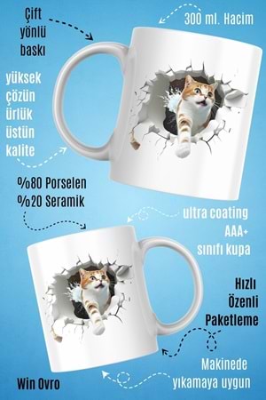 Win Ovro Premium Beyaz Porselen Hediye Kupa Bardak Çift Yön Baskı - Turşihan