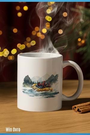 Win Ovro Premium Beyaz Porselen Hediye Kupa Bardak Çift Yön Baskı - Suya Yazılan Macera Rafting