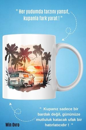 Win Ovro Premium Beyaz Porselen Hediye Kupa Bardak Çift Yön Baskı - Sun of The Mini Bus