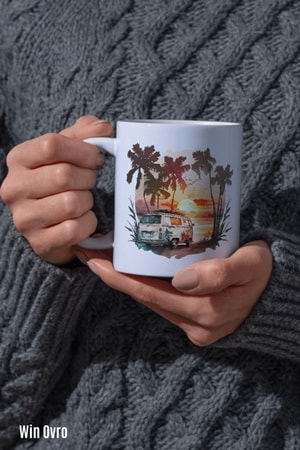 Win Ovro Premium Beyaz Porselen Hediye Kupa Bardak Çift Yön Baskı - Sun of The Mini Bus