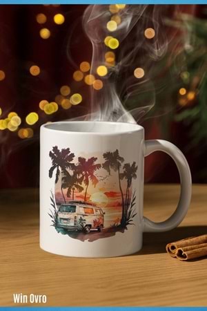 Win Ovro Premium Beyaz Porselen Hediye Kupa Bardak Çift Yön Baskı - Sun of The Mini Bus