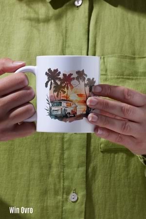 Win Ovro Premium Beyaz Porselen Hediye Kupa Bardak Çift Yön Baskı - Sun of The Mini Bus