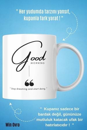 Win Ovro Premium Beyaz Porselen Hediye Kupa Bardak Çift Yön Baskı - Good Morning Dream