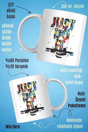 Win Ovro Premium Beyaz Porselen Hediye Kupa Bardak Çift Yön Baskı - Just Do it