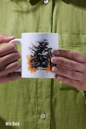 Win Ovro Premium Beyaz Porselen Hediye Kupa Bardak Çift Yön Baskı - Hot Motorcycle Art Motor