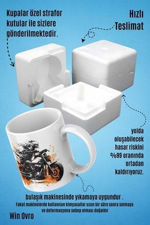 Win Ovro Premium Beyaz Porselen Hediye Kupa Bardak Çift Yön Baskı - Hot Motorcycle Art Motor