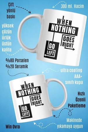 Win Ovro Premium Beyaz Porselen Hediye Kupa Bardak Çift Yön Baskı - When Nothing Hiç Bir Şey Bulama