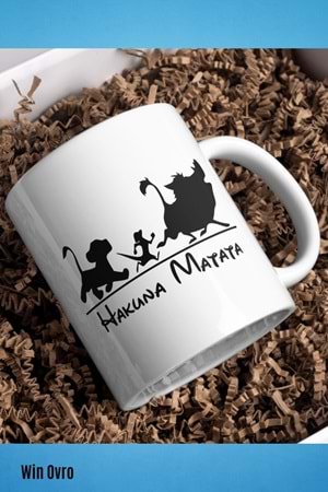 Win Ovro Premium Beyaz Porselen Hediye Kupa Bardak Çift Yön Baskı - Hakuna Matata