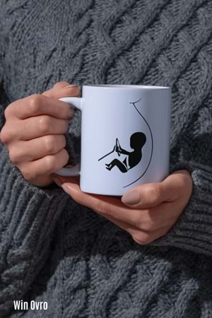 Win Ovro Premium Beyaz Porselen Hediye Kupa Bardak Çift Yön Baskı - Baby Driving