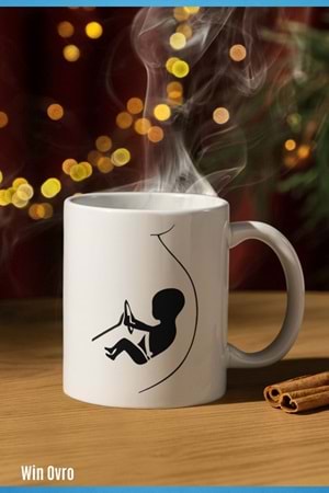 Win Ovro Premium Beyaz Porselen Hediye Kupa Bardak Çift Yön Baskı - Baby Driving