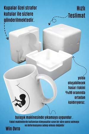 Win Ovro Premium Beyaz Porselen Hediye Kupa Bardak Çift Yön Baskı - Baby Driving