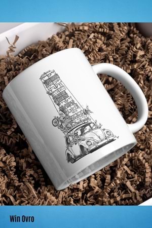 Win Ovro Premium Beyaz Porselen Hediye Kupa Bardak Çift Yön Baskı -The load of the Beetle is heavy