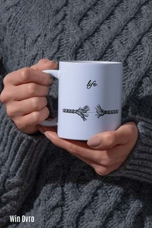 Win Ovro Premium Beyaz Porselen Hediye Kupa Bardak Çift Yön Baskı - Life is This Hayat İşte Bu