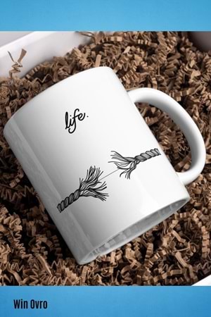 Win Ovro Premium Beyaz Porselen Hediye Kupa Bardak Çift Yön Baskı - Life is This Hayat İşte Bu