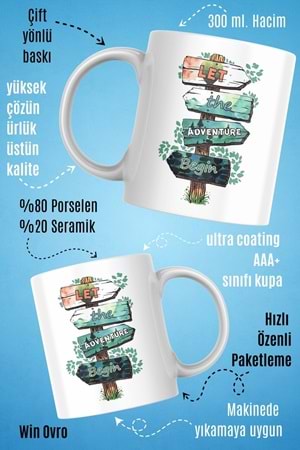 Win Ovro Premium Beyaz Porselen Hediye Kupa Bardak Çift Yön Baskı - Doğaya Çağrı Sınırları Aş