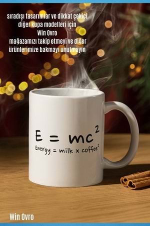 Win Ovro Premium Beyaz Porselen Hediye Çift Yön Baskılı Kupa Bardak - Energy Milk Coffee