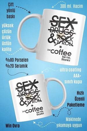Win Ovro Premium Beyaz Porselen Hediye Çift Yön Baskılı Kupa Bardak - No Drama Just Coffee