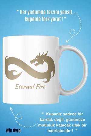 Win Ovro Premium Beyaz Porselen Hediye Çift Yön Baskılı Kupa Bardak - Eternal Fire