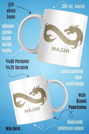 Win Ovro Premium Beyaz Porselen Hediye Çift Yön Baskılı Kupa Bardak - Eternal Fire MAJ3R