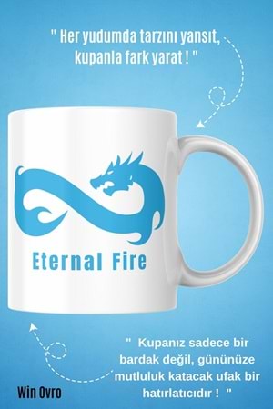Win Ovro Premium Beyaz Porselen Hediye Çift Yön Baskılı Kupa Bardak - Eternal Fire Old