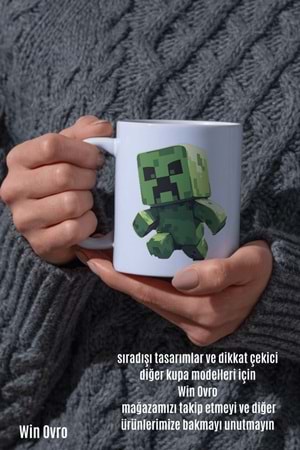Win Ovro Premium Beyaz Porselen Hediye Çift Yön Baskılı Kupa Bardak - Minecraft 01