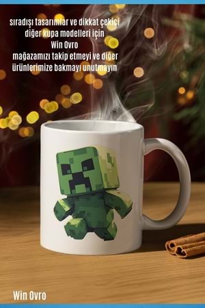 Win Ovro Premium Beyaz Porselen Hediye Çift Yön Baskılı Kupa Bardak - Minecraft 01