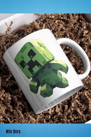 Win Ovro Premium Beyaz Porselen Hediye Çift Yön Baskılı Kupa Bardak - Minecraft 01