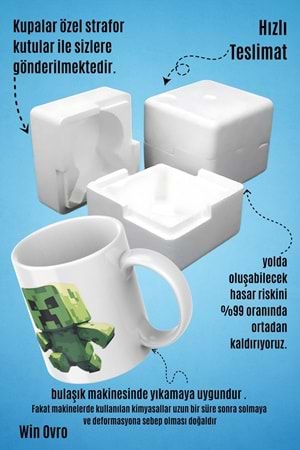 Win Ovro Premium Beyaz Porselen Hediye Çift Yön Baskılı Kupa Bardak - Minecraft 01