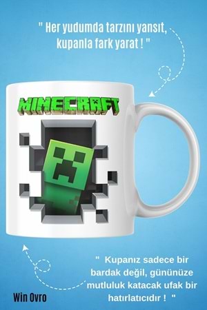 Win Ovro Premium Beyaz Porselen Hediye Çift Yön Baskılı Kupa Bardak - Minecraft 02
