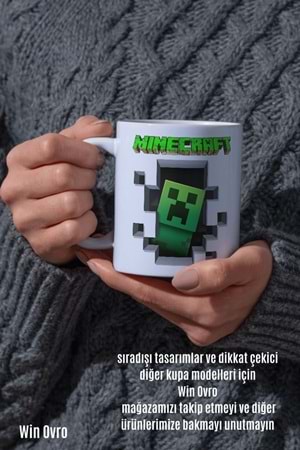 Win Ovro Premium Beyaz Porselen Hediye Çift Yön Baskılı Kupa Bardak - Minecraft 02