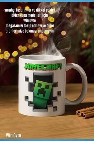 Win Ovro Premium Beyaz Porselen Hediye Çift Yön Baskılı Kupa Bardak - Minecraft 02