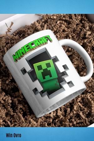 Win Ovro Premium Beyaz Porselen Hediye Çift Yön Baskılı Kupa Bardak - Minecraft 02