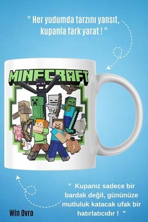 Win Ovro Premium Beyaz Porselen Hediye Çift Yön Baskılı Kupa Bardak - Minecraft 03
