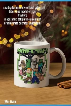 Win Ovro Premium Beyaz Porselen Hediye Çift Yön Baskılı Kupa Bardak - Minecraft 03