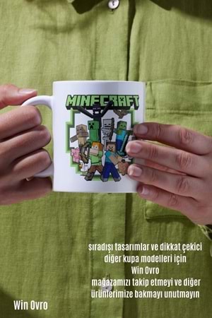 Win Ovro Premium Beyaz Porselen Hediye Çift Yön Baskılı Kupa Bardak - Minecraft 03