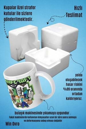 Win Ovro Premium Beyaz Porselen Hediye Çift Yön Baskılı Kupa Bardak - Minecraft 03