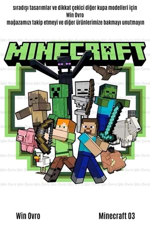 Win Ovro Premium Beyaz Porselen Hediye Çift Yön Baskılı Kupa Bardak - Minecraft 03