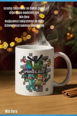 Win Ovro Premium Beyaz Porselen Hediye Çift Yön Baskılı Kupa Bardak - Minecraft 04